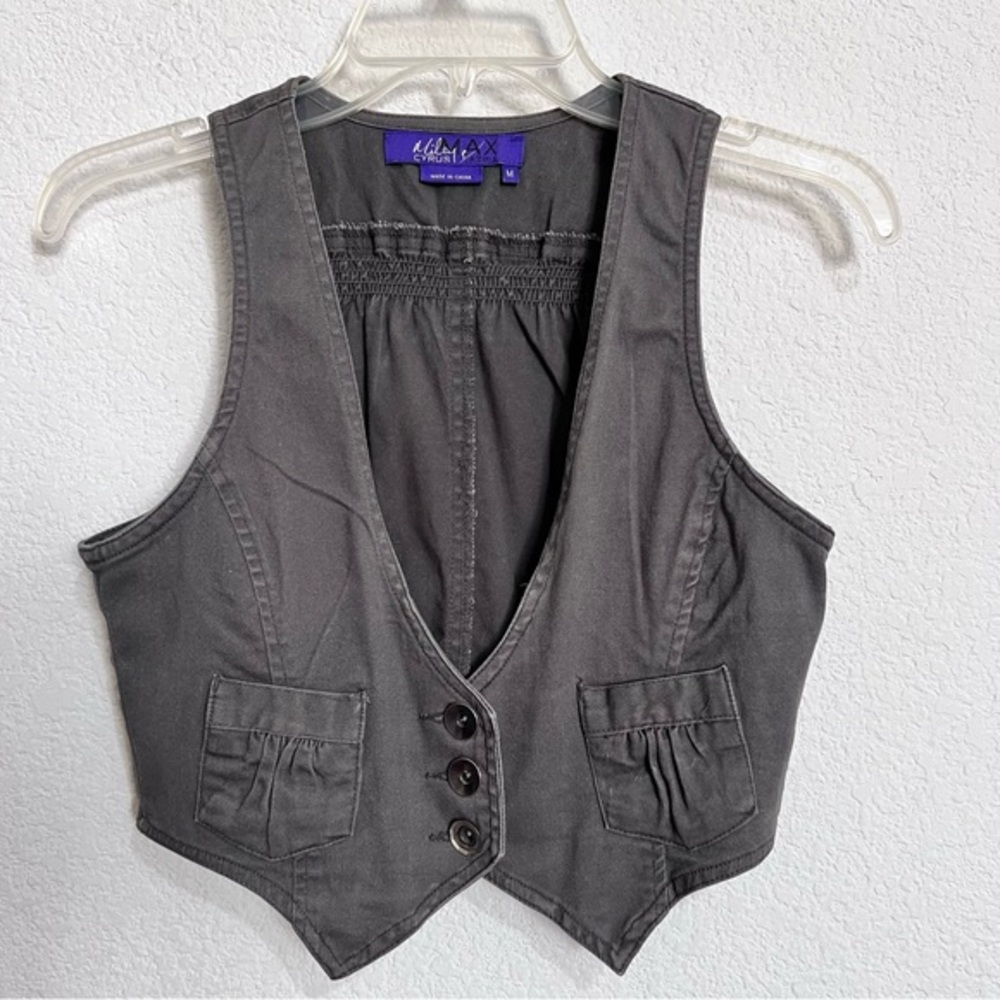 Miley Cyrus by Max Azria Gray Cotton Stretch Buttoned Vest Medium